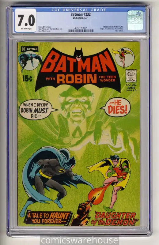Batman #232 (DC Comics, 1971), CGC 7.0 graded comic book, Universal Blue label — front cover in its holder