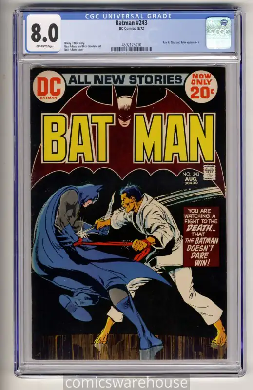 Batman #243 (DC Comics, 1972), CGC 8.0 graded comic book, Universal Blue label — front cover in its holder