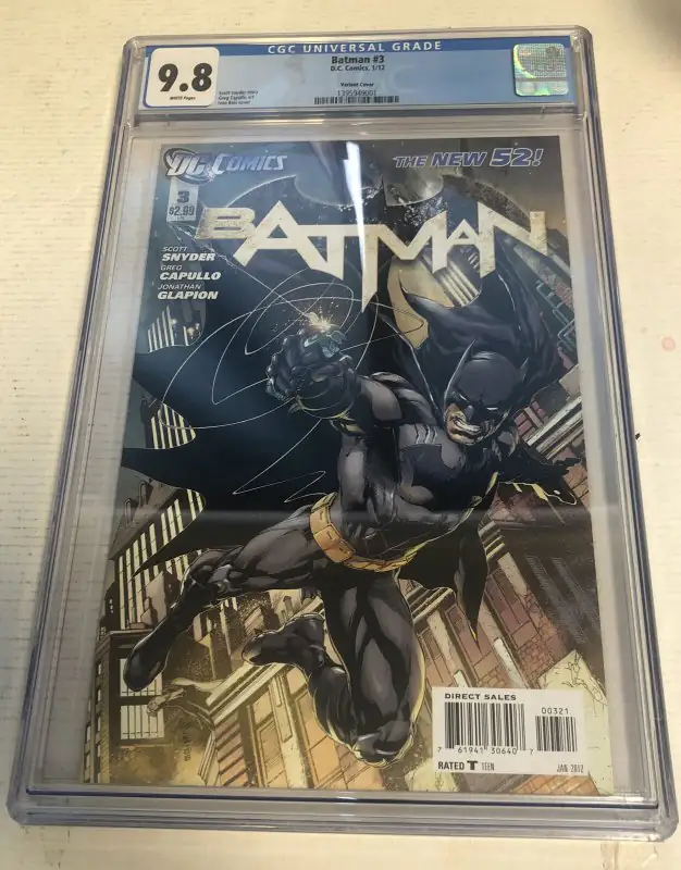 Batman #3 (DC Comics, 2012), CGC 9.8 graded comic book, Universal Blue label — front cover in its holder