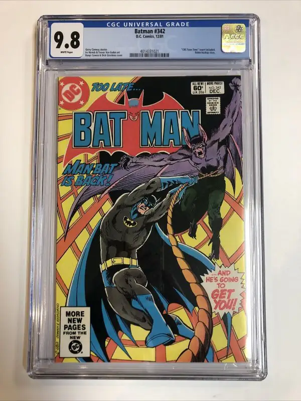 Batman #342 (DC Comics, 1981), CGC 9.8 graded comic book, Universal Blue label — front cover in its holder