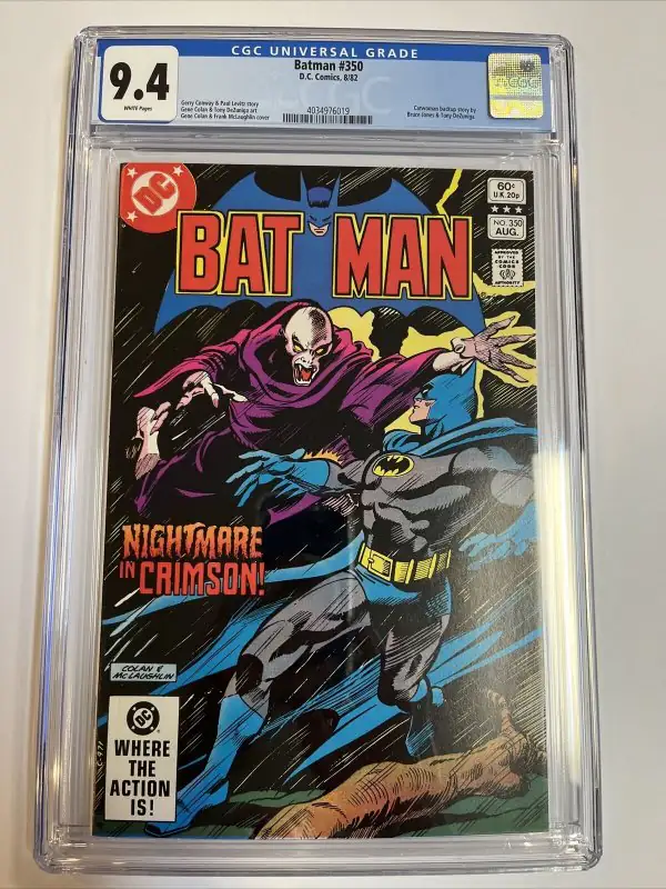 Batman #350 (DC Comics, 1982), CGC 9.4 graded comic book, Universal Blue label — front cover in its holder