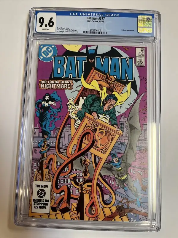 Batman #377 (DC Comics, 1984), CGC 9.6 graded comic book, Universal Blue label — front cover in its holder