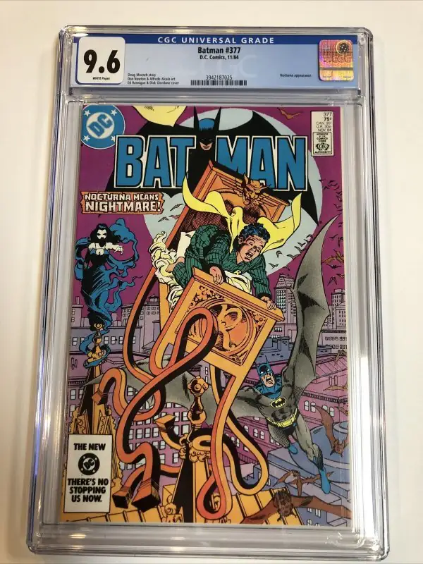 Batman #377 (DC Comics, 1984), CGC 9.6 graded comic book, Universal Blue label — front cover in its holder