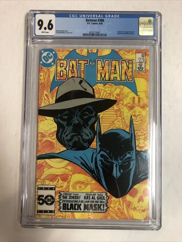 Batman #386 (DC Comics, 1985), CGC 9.6 graded comic book, Universal Blue label — front cover in its holder