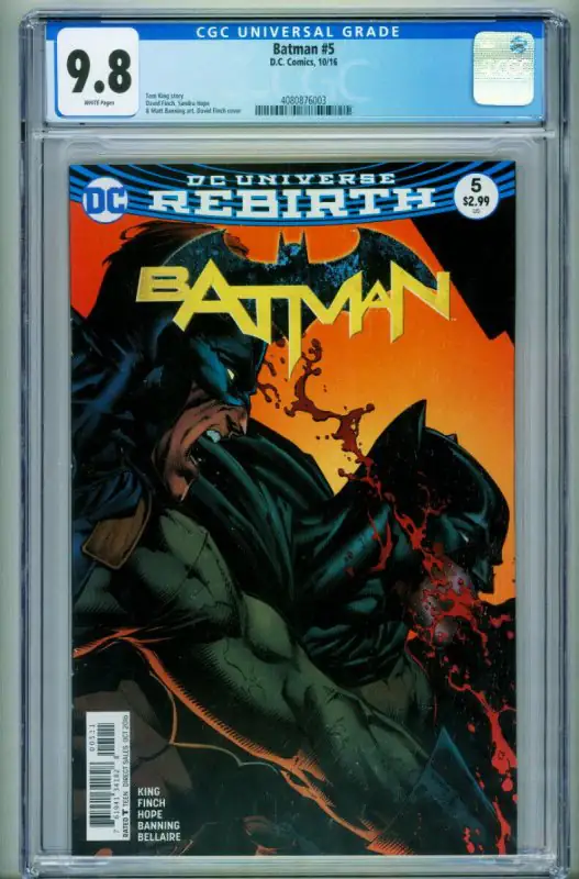 Batman #5 (DC Comics, 2016), CGC 9.8 graded comic book, Universal Blue label — front cover in its holder