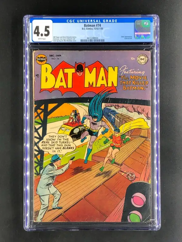 Batman #74 (DC Comics, 1952), CGC 4.5 graded comic book, Universal Blue label — front cover in its holder