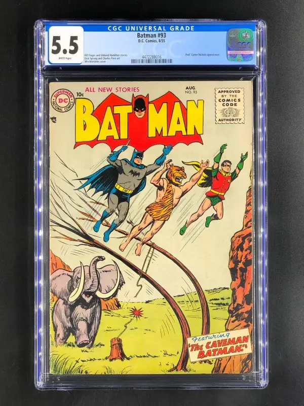 Batman #93 (DC Comics, 1955), CGC 5.5 graded comic book, Universal Blue label — front cover in its holder