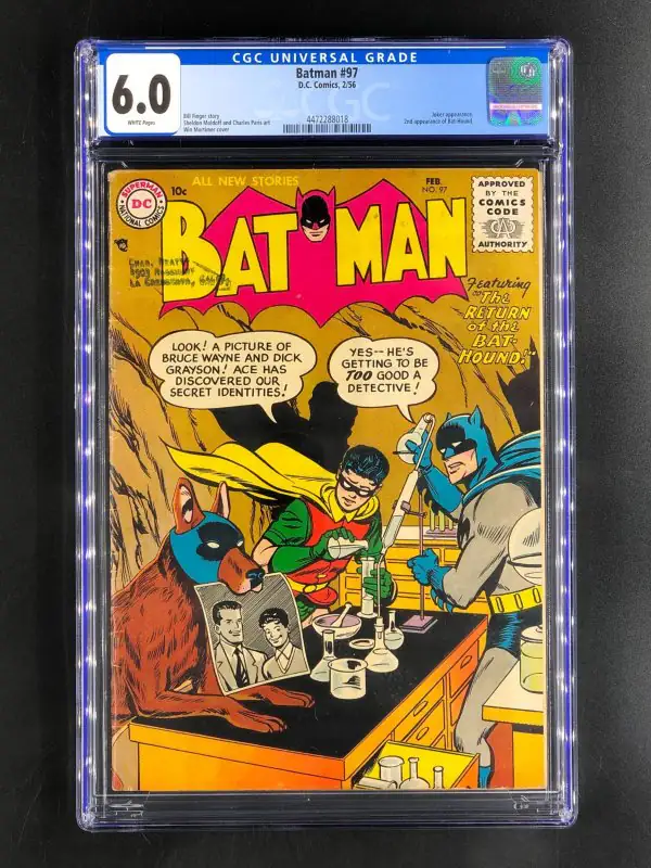 Batman #97 (DC Comics, 1956), CGC 6.0 graded comic book, Universal Blue label — front cover in its holder