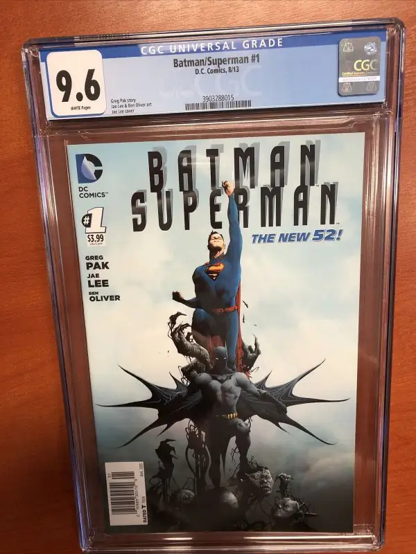 Batman/Superman #1 (DC Comics, 2013), CGC 9.6 graded comic book, Universal Blue label — front cover in its holder