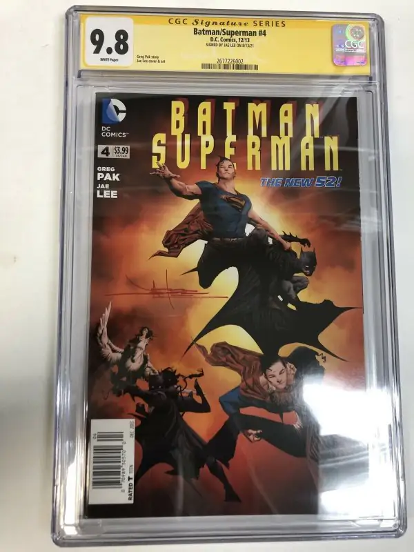 Batman/superman #4 (DC Comics, 2014), CGC 9.8 graded comic book, Signature Series label — front cover in its holder