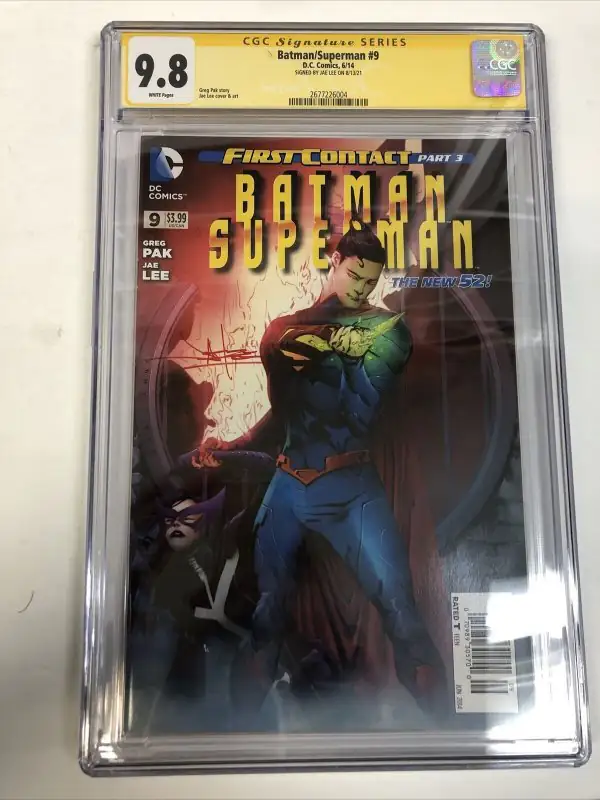 Batman/superman #9 (DC Comics, 2014), CGC 9.8 graded comic book, Signature Series label — front cover in its holder