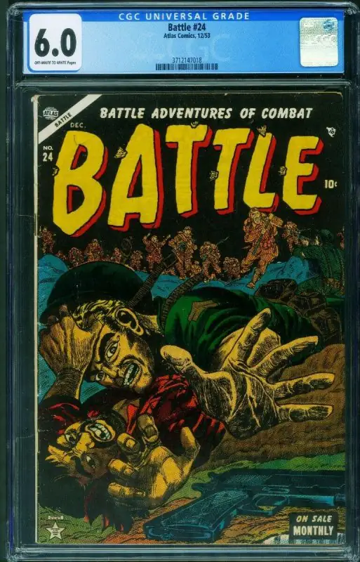 Battle #24 (Atlas Comics, 1953), CGC 6.0 graded comic book, Universal Blue label — front cover in its holder