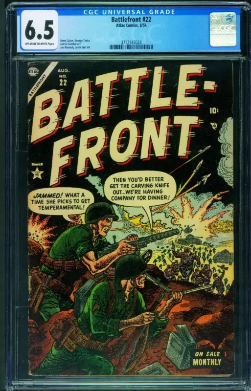 Battlefront #22 (Atlas Comics, 1954), CGC 6.5 graded comic book, Universal Blue label — front cover in its holder