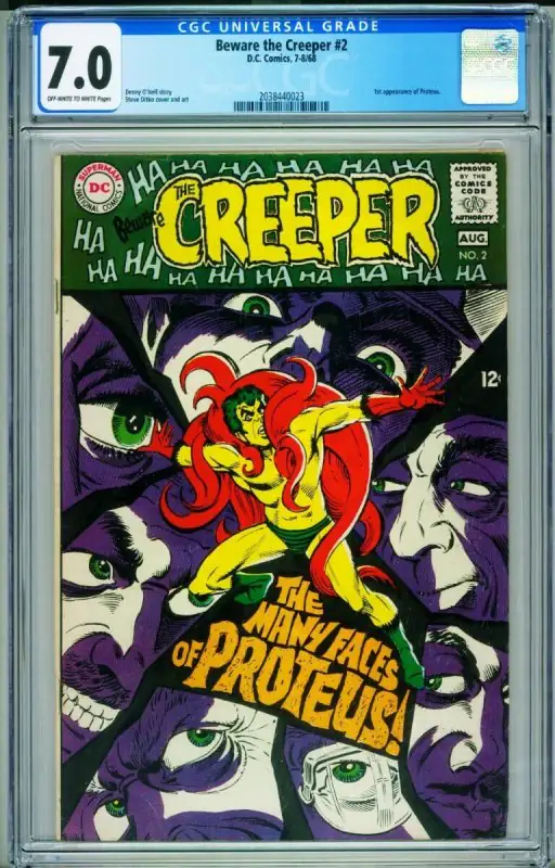 Beware the Creeper #2 (DC Comics, 1968), CGC 7.0 graded comic book, Universal Blue label — front cover in its holder
