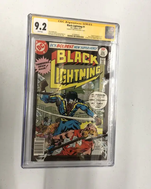 Black Lightning #1 (DC Comics, 1977), CGC 9.2 graded comic book, Signature Series label — front cover in its holder