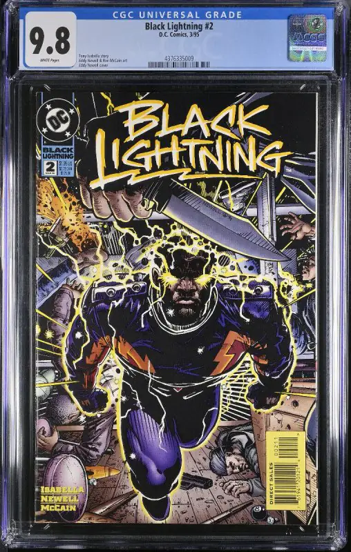 Black Lightning #2 (DC Comics, 1995), CGC 9.8 graded comic book, Universal Blue label — front cover in its holder