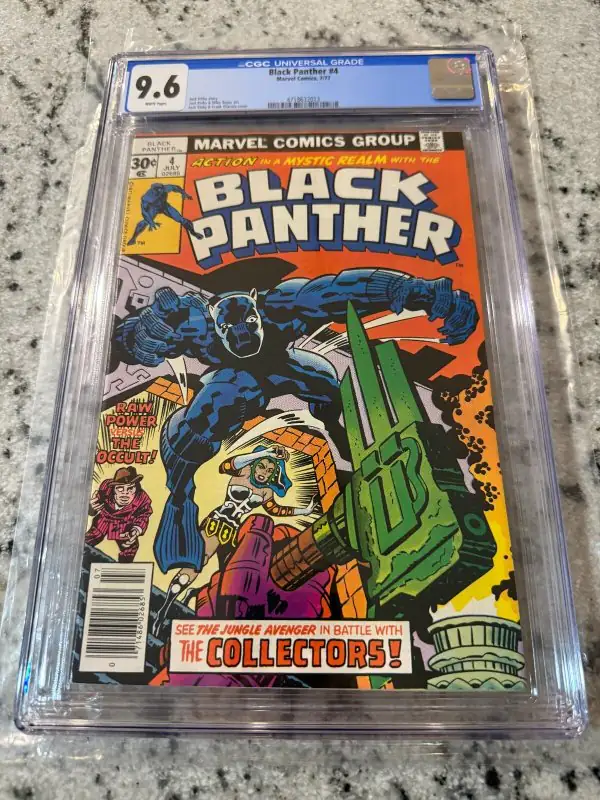 Black Panther #4 (Marvel Comics, 1977), CGC 9.6 graded comic book, Universal Blue label — front cover in its holder