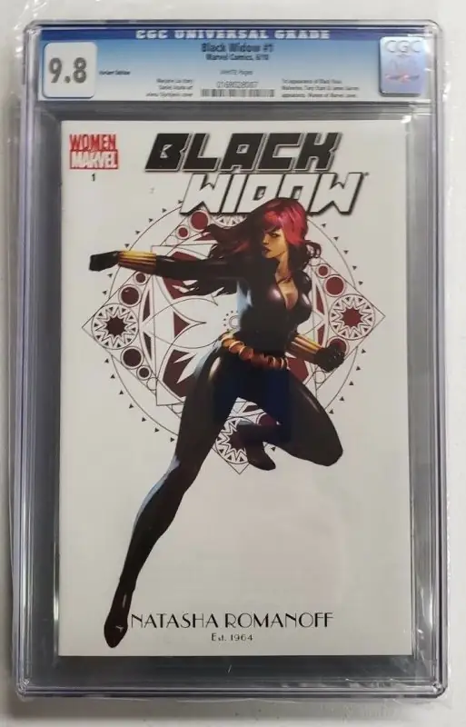 Black Widow #1 (Marvel Comics, 2010), CGC 9.8 graded comic book, Universal Blue label — front cover in its holder