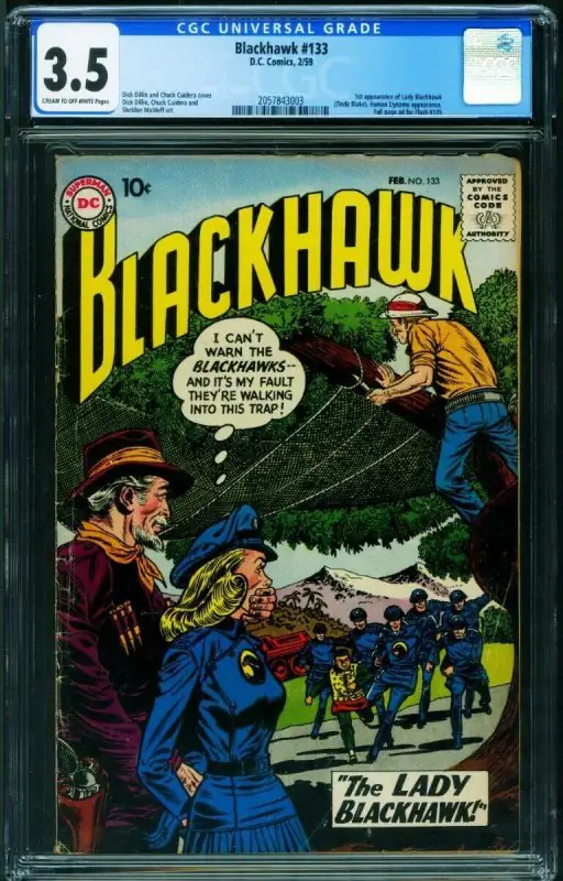 Blackhawk Comics #133 (DC Comics, 1959), CGC 3.5 graded comic book, Universal Blue label — front cover in its holder