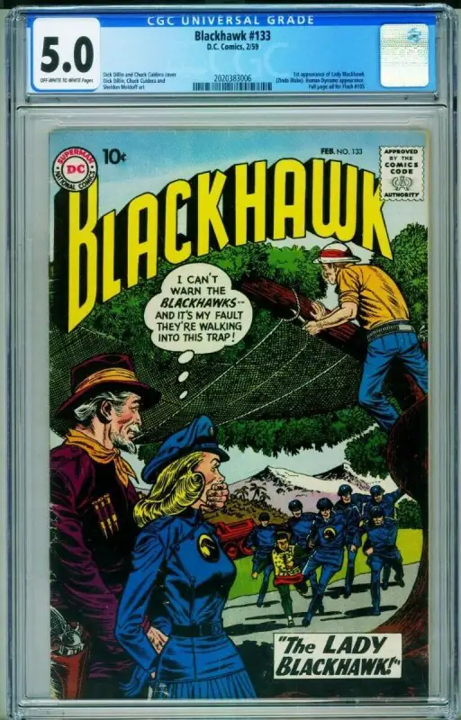 Blackhawk Comics #133 (DC Comics, 1959), CGC 5.0 graded comic book, Universal Blue label — front cover in its holder