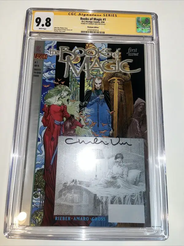Books of Magic #1 (DC Comics, 1994), CGC 9.8 graded comic book, Signature Series label — front cover in its holder