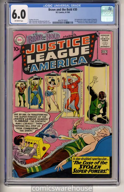 Brave and the Bold #30 (DC Comics, 1960), CGC 6.0 graded comic book, Universal Blue label — front cover in its holder