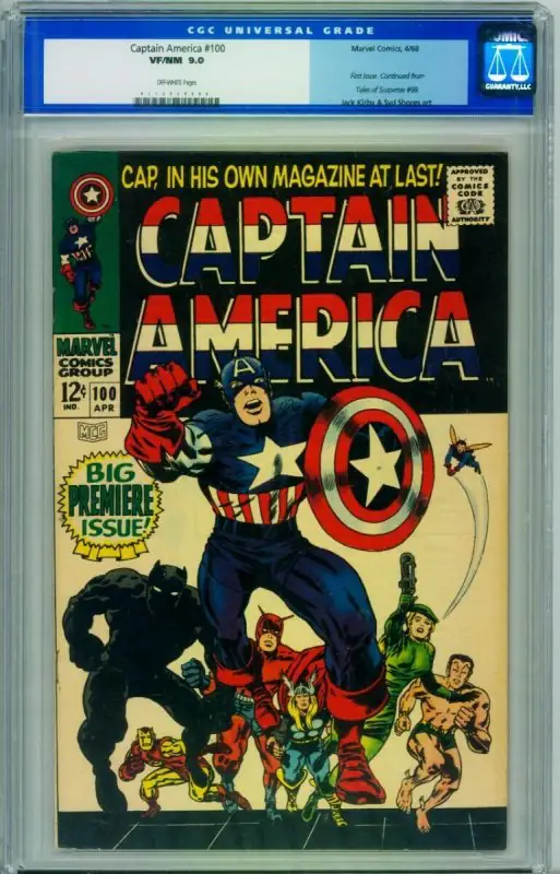 Captain America #100 (Marvel Comics, 1968), CGC 9.0 graded comic book, Universal Blue label — front cover in its holder