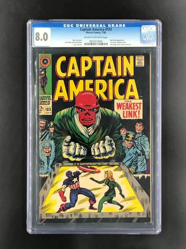 Captain America #103 (Marvel Comics, 1968), CGC 8.0 graded comic book, Universal Blue label — front cover in its holder