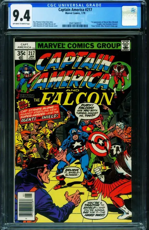 Captain America #217 (Marvel Comics, 1978), CGC 9.4 graded comic book, Universal Blue label — front cover in its holder