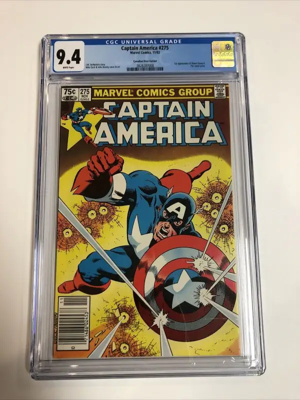 Captain America #275 (Marvel Comics, 1982), CGC 9.4 graded comic book, Universal Blue label — front cover in its holder