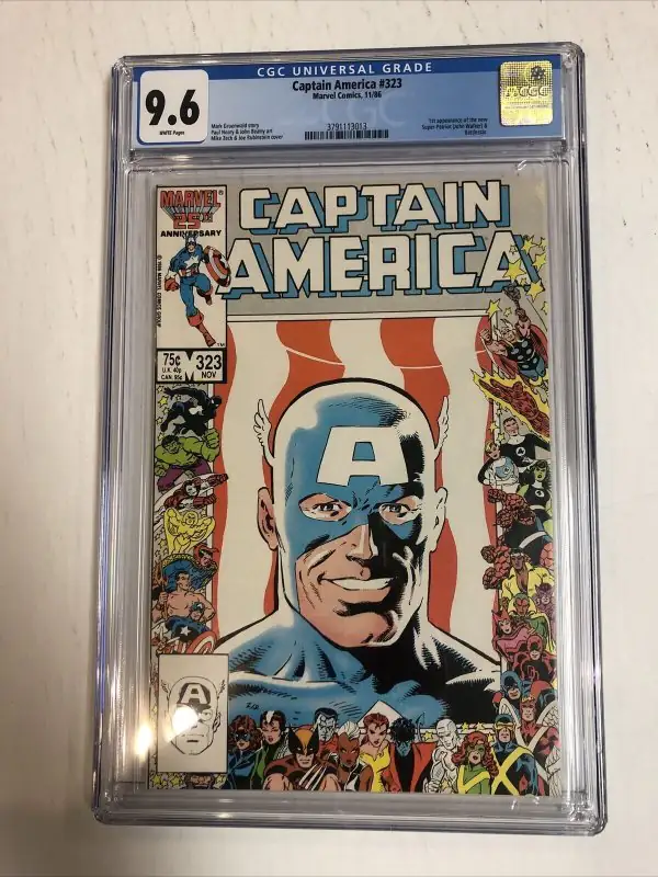 Captain America #323 (Marvel Comics, 1986), CGC 9.6 graded comic book, Universal Blue label — front cover in its holder