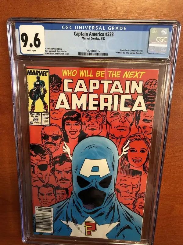 Captain America #333 (Marvel Comics, 1987), CGC 9.6 graded comic book, Universal Blue label — front cover in its holder