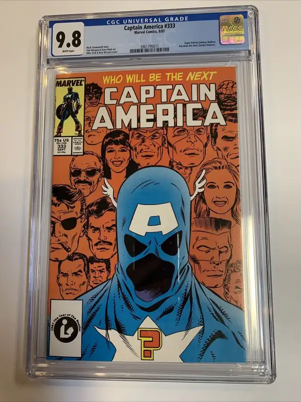 Captain America #333 (Marvel Comics, 1987), CGC 9.8 graded comic book, Universal Blue label — front cover in its holder