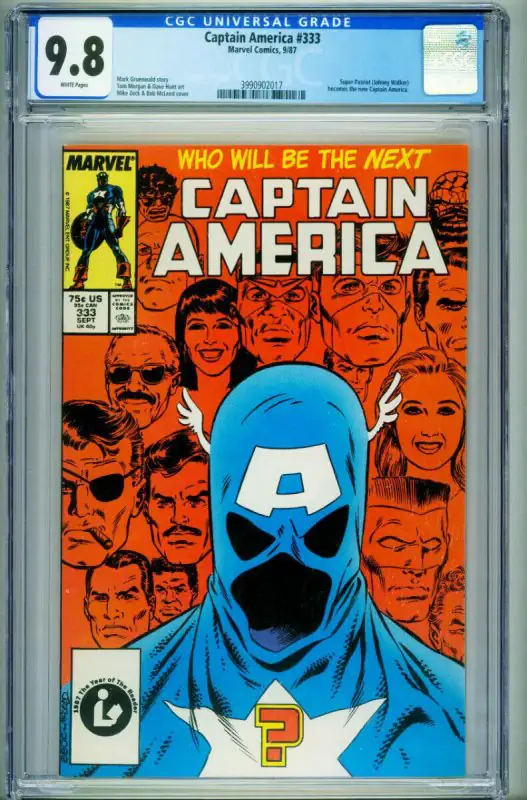 Captain America #333 (Marvel Comics, 1987), CGC 9.8 graded comic book, Universal Blue label — front cover in its holder