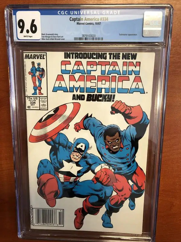 Captain America #334 (Marvel Comics, 1987), CGC 9.6 graded comic book, Universal Blue label — front cover in its holder