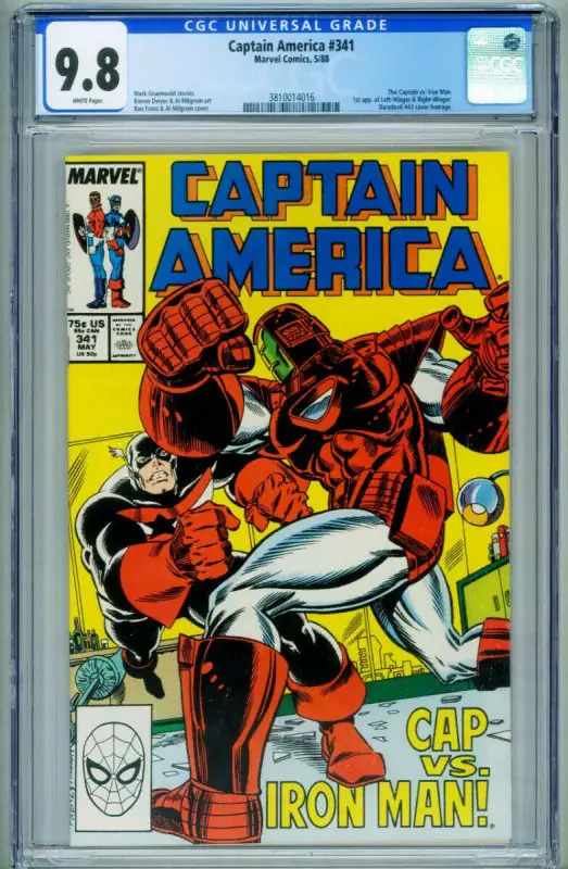 Captain America #341 (Marvel Comics, 1988), CGC 9.8 graded comic book, Universal Blue label — front cover in its holder
