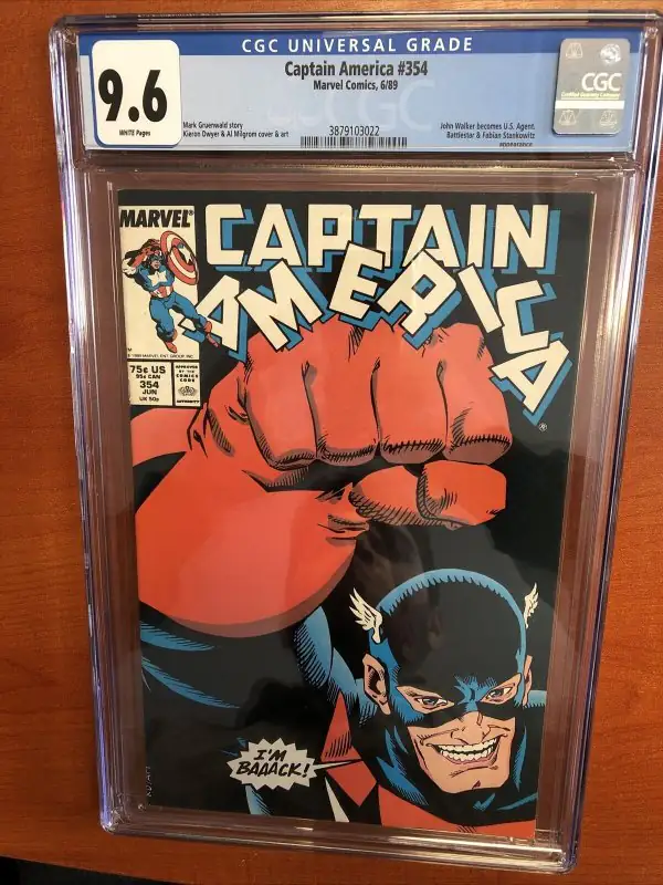 Captain America #354 (Marvel Comics, 1989), CGC 9.6 graded comic book, Universal Blue label — front cover in its holder