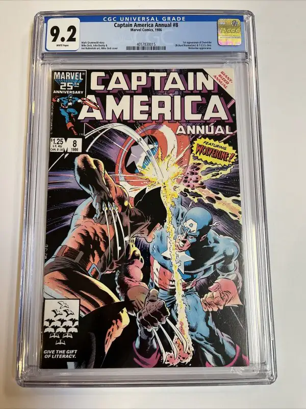 Captain AmerIca Annual #8 (Marvel Comics, 1986), CGC 9.2 graded comic book, Universal Blue label — front cover in its holder