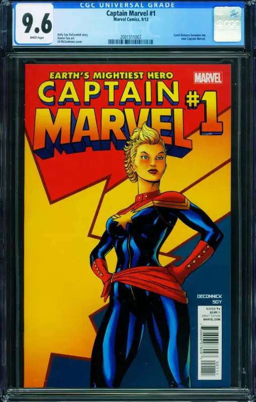 Captain Marvel #1 (Marvel Comics, 2012), CGC 9.6 graded comic book, Universal Blue label — front cover in its holder
