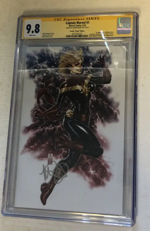 Captain Marvel #1 (Marvel Comics, 2019), CGC 9.8 graded comic book, Signature Series label — front cover in its holder