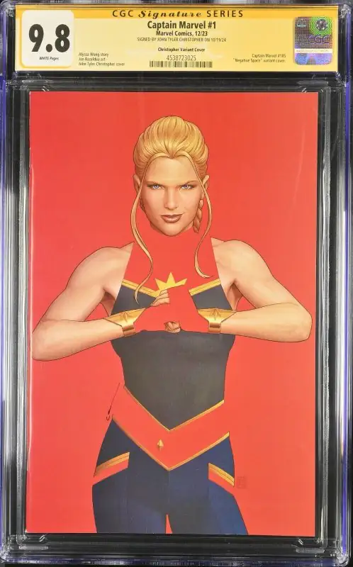 Captain Marvel #1 (Marvel Comics, 2023), CGC 9.8 graded comic book, Signature Series label — front cover in its holder