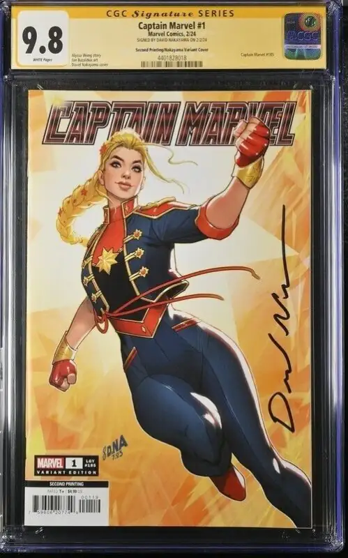 Captain Marvel #1 (Marvel Comics, 2024), CGC 9.8 graded comic book, Signature Series label — front cover in its holder