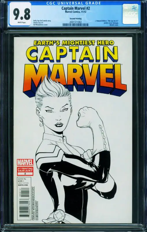 Captain Marvel #2 (Marvel Comics, 2012), CGC 9.8 graded comic book, Universal Blue label — front cover in its holder