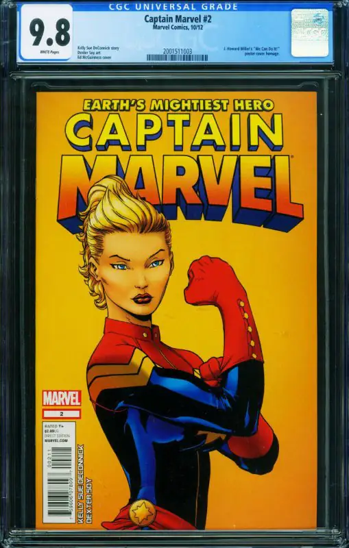 Captain Marvel #2 (Marvel Comics, 2012), CGC 9.8 graded comic book, Universal Blue label — front cover in its holder