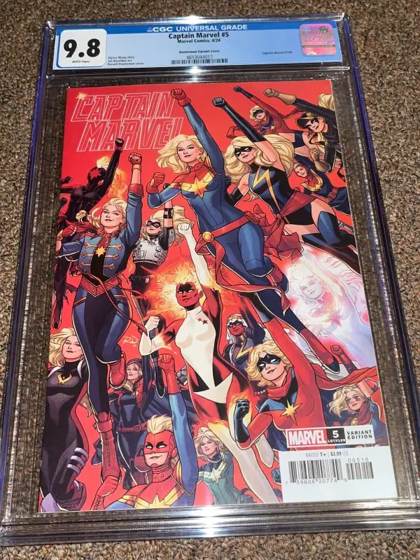 Captain Marvel #5 (Marvel Comics, 2024), CGC 9.8 graded comic book, Universal Blue label — front cover in its holder