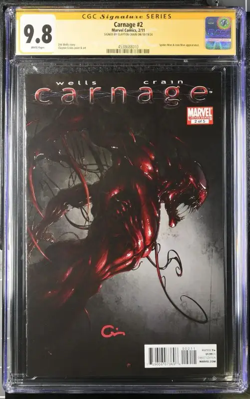 Carnage #2 (Marvel Comics, 2011), CGC 9.8 graded comic book, Signature Series label — front cover in its holder