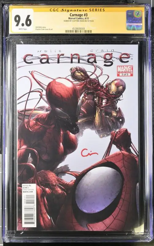 Carnage #3 (Marvel Comics, 2011), CGC 9.6 graded comic book, Signature Series label — front cover in its holder