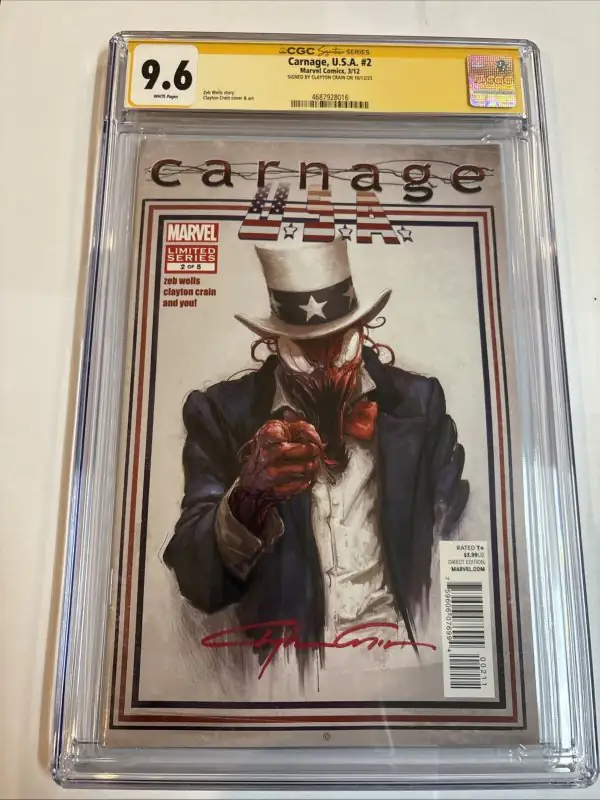 Carnage USA #2 (Marvel Comics, 2012), CGC 9.6 graded comic book, Signature Series label — front cover in its holder