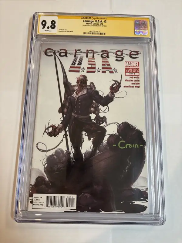Carnage USA #3 (Marvel Comics, 2012), CGC 9.8 graded comic book, Signature Series label — front cover in its holder