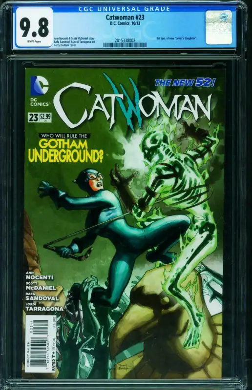 Catwoman #23 (DC Comics, 2013), CGC 9.8 graded comic book, Universal Blue label — front cover in its holder